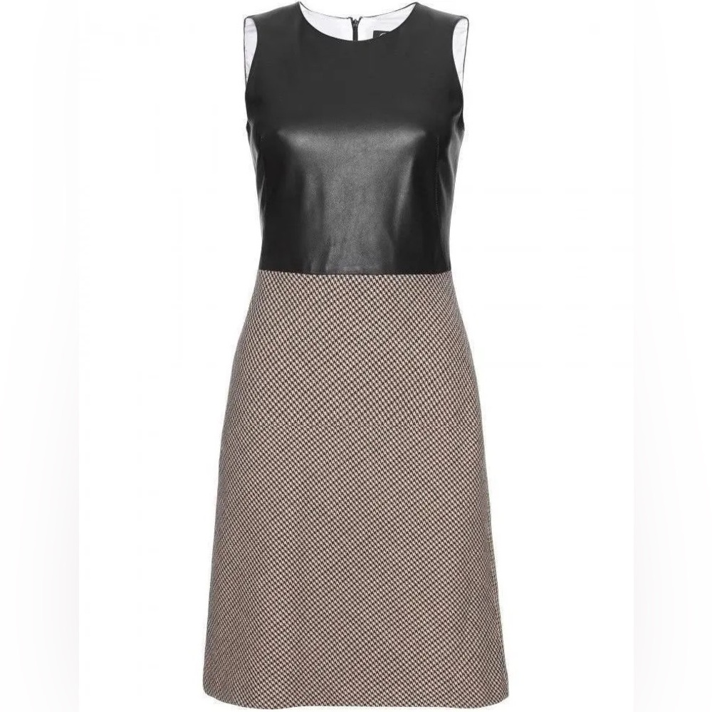 McQ By Alexander McQueen Lamb Leather/Houndstooth Check Combo Dress Size‎ IT 48